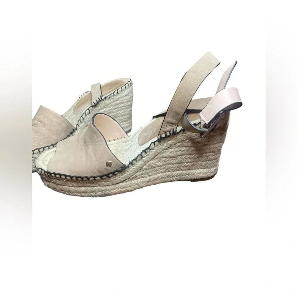 KATE SPADE FELIPA LEATHER Espadrilles Wedge Sandal Slingback  PEANUT Tan 9.5M